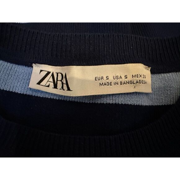 Zara Preppy Blue Striped Cropped Sweater Size Small - Picture 4 of 4